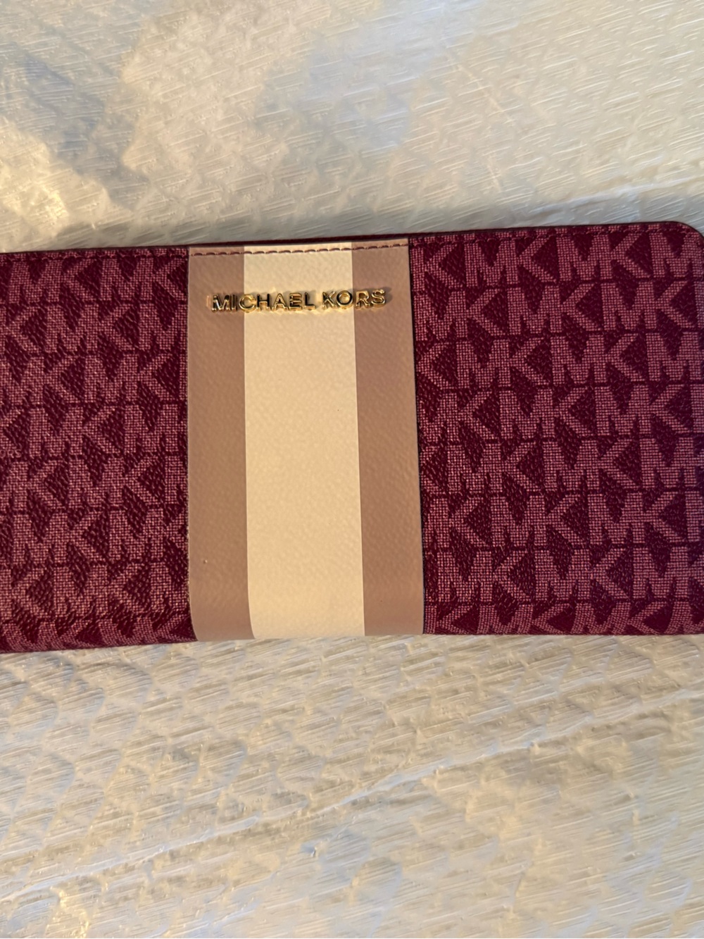 Michael Kors Burgundy/Pink Jet Set Travel Logo Stripe Continental Wallet